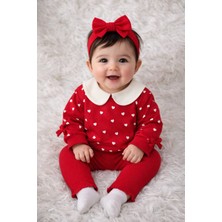 Lino Baby Bebe Yaka Çıtçıtlı Sweatshirt Kalp Baskılı Raporlu Tayt % 100 Pamuk Mevsimlik Kız Bebek Takım