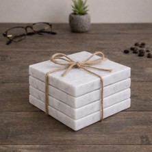 Marbello 4’lü Set El Yapımı Mermer Bardak Altlığı 10X10 cm | Doğal Mermer