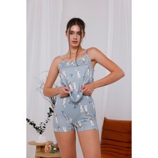 Arvin Pijama Kadın Baskılı Yumuşak Dokulu Kumaş Ip Askılı Şortlu Örme Pijama Takımı