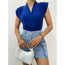 Queene Dreams Sıfır Kol Vatkalı Kruvaze Model Sandy Bluz -Saks