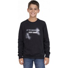 İrem Çocuk Giyim Erkek Çocuk Let The Yazılı Önü Sırtı Yazı Desenli Siyah Renk Sweatshirt