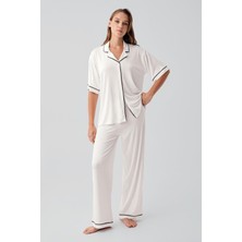 Artış Collection Kısa Kollu Düğmeli Oversize Esnek Viskoz Pijama Takım 19210