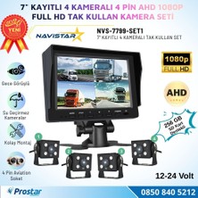 Navistar 7 Inç Kayıtlı 4 Kameralı Full Hd Araç Kamera Sistemi Ahd 1080P 256GB Sd Kart Destekli Gece Görüşlü Tak Kullan Set