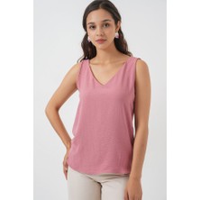 Queene Dreams V Yaka Sıfır Kol Bluz 950 - Gül Kurusu