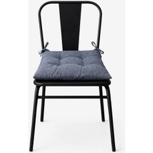 MORVELLA Sitera 4'lü Gri Düğme Dikişli Bağcıklı Sandalye Minderi 40*40*5 cm