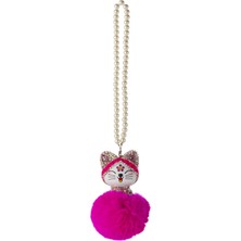 Özgürce Tüylü Şans Kedisi Dekoratif Araba Askısı, Fuşya, 12X7,5CM