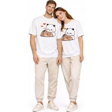 Nevermind Sevimli Panda Baskılı Sevgili Kombini Çift Tişört Oversize Unisex Çift Kombin 2'li Set