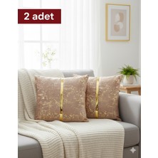 Lüks 2'li Kadife Kırlent Kılıfı Seti - 40X40 cm Altın Şeritli Dekoratif Yastık Kılıf Varaklı