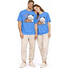 Nevermind Sevimli Panda Baskılı Sevgili Kombini Çift Tişört Oversize Unisex Çift Kombin 2'li Set