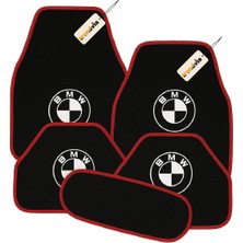 Özgürce Kaymaz Tabanlı Siyah Kırmızı Kenar Oto Halı Paspas 5 Parça Set