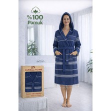 Luna %100 Pamuk Peştemal Bornoz Kapüşonlu Unisex- Lacivert