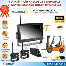 Navistar 3 Kablosuz Kameralı Forklift Güvenlik Sistemi 7 Inç Ahd Ekran 2+1 Çatal Kamera Lazerli Kör Nokta Uyarılı 1080P Full Hd Set