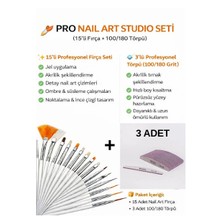 Fontenay Tırnak Desen-Süsfırçaları / Protez Tırnak - Kalıcı Oje / Fırça Seti 15Lİ Qnail Törpü 3 Adet