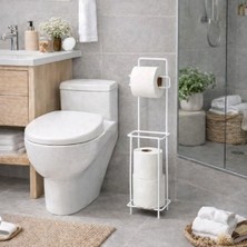 Novytech Beyaz Standlı Yedek Hazneli Tuvalet Kağıtlığı