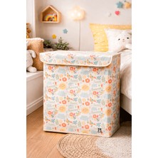 Luxway Home Çiçek ve Güneş Desenli Çok Amaçlı Kapaklı Oyuncak Çamaşır Saklama Kutusu Katlanır Düzenleyici 30X40X50