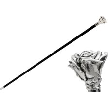 Normadia Gümüş Gül Baston 92 Cm, Gümüş Kaplama, Reçine Sap, Ahşap Gövde, Kauçuklu Pirinç Uç