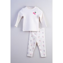 Bondberro Kiraz Nakışlı Kız Bebek ve Çocuk Alt Üst Takım %100 Pamuklu