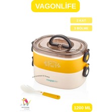 Vagonlife 1200 ml Çelik Lunchbox-Yemek Kabı 3 Bölmeli
