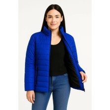 Queene Dreams Bomber Mont Ceket - Su Itici Kumaş, Kapitone Astarlı, Fermuarlı, Kışlık - Saks Mavisi
