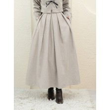 Queene Dreams Pileli Fermuarlı Kaşe Etek   -Taş