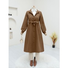 Queene Dreams Belden Bağlamalı Top Düğmeli Kaşe Kaban   -Tarçın