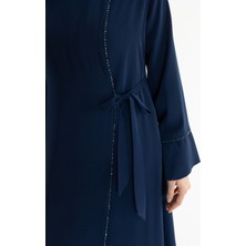 Kadeem Giyim Silve Dubai Ipeği Abaya Lacivert -1012