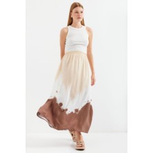 Queene Dreams 8025 Desenli Uzun Viskon Etek - Bej