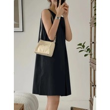 Queene Dreams Kadın Askılı Sıfır Kol A Kesim Detaylı Ithal Krep Elbise