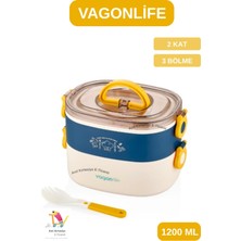 Vagonlife 1200 ml Çelik Lunchbox-Yemek Kabı 3 Bölmeli