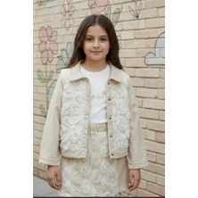 Pina Kids Kız Çocuk Gül Detaylı Ceketli Penyeli Şortlu Üçlü Takım