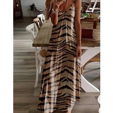 Queene Dreams Kadın Dijital Baskılı Suprem Kumaş Askılı Maxi Boy Elbise