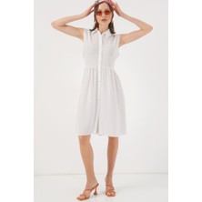 Queene Dreams Sıfır Kol Midi Elbise 2563 - Beyaz