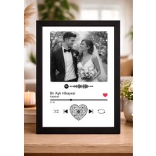 Woisco Kişiye Özel Hediye Spotify Tablo, Müzik Kapağı Çerçeveli Poster Tablo Spotify Barkod + Kalpli Qr Kod
