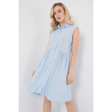 Queene Dreams Sıfır Kol Midi Elbise 2563 - Mavi