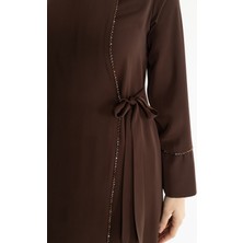 Kadeem Giyim Silve Dubai Ipeği Abaya Kahverengi -1012