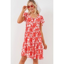 Queene Dreams 2352 V Yaka Kısa Elbise - Kırmızı
