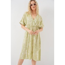 Queene Dreams Desenli Kısa Kol Elbise 2569 - E.yeşil