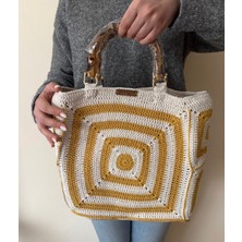 Nillys Kadın Koton Ip ,bambu Saplı ,astarlı El Çantası (En 40 cm Boy 30 Cm)