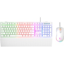 Rampage Km-Rx7 Fortuna V2 Gökkuşağı Aydınlatmalı USB Beyaz Gaming Combo Us Layout English (Ingilizce Q Klavye) Gaming Klavye + 12800 Dpi Mouse