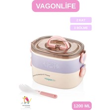 Vagonlife 1200 ml Çelik Lunchbox-Yemek Kabı 3 Bölmeli