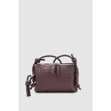 Wuclo Clasa Örgü Desen Uzun Çapraz Askılı Mini Çanta Acı Kahve