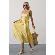 Queene Dreams Askılı Basic Uzun Elbise - Sarı