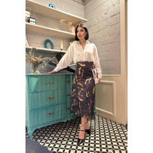 Queene Dreams Siyah Baskılı Kroşetalı Etek