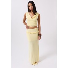 Queene Dreams Katlama Bel Detay Maxi Etek