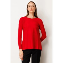 On Fashion Kadın Yanı Fermuarlı Kırmızı Kazak 65318