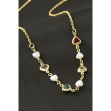 Bijuteri Net Kalp Inci Kristal Taşlı Kolye