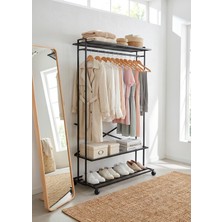 Uyan Ev Ürünleri  2 Yönlü 3 Raflı Tekerlekli Askılık Elbise Askılık Konfeksiyon Askılık