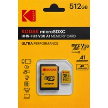 Kodak 512GB Uhs-I U3/V30/A1 Colorful Yellow Micro Sd Hafıza Kartı + Adaptör