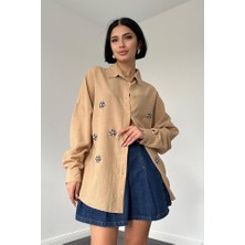 Queene Dreams Bej Taş Işlemeli Gömlek