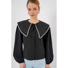 Queene Dreams Bebe Yaka Gömlek 20314 - Siyah